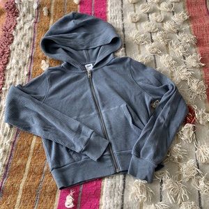 TNA cropped blue/grey zip up waffle hoodie